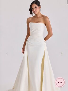 House of CB Strapless Ivory-Cream Satin Sabrina Wedding Gown